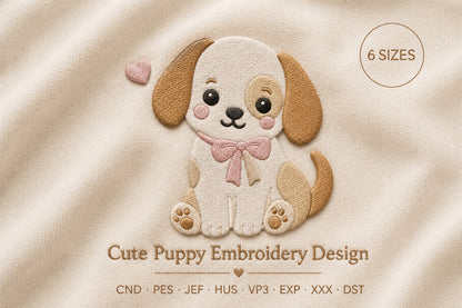 Cute Puppy Embroidery Design – Adorable Puppy Dog Machine Embroidery Pattern, Sweet Dog Embroidery Design