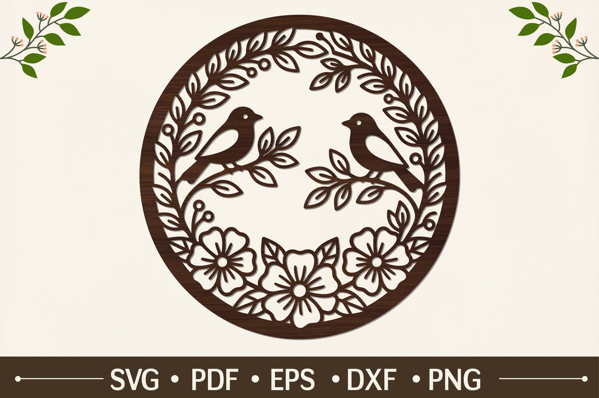 Love Birds Floral Circle SVG