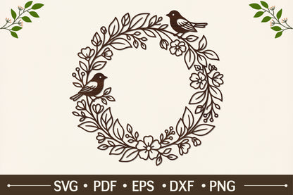 Bird Floral Wreath Laser Cut SVG