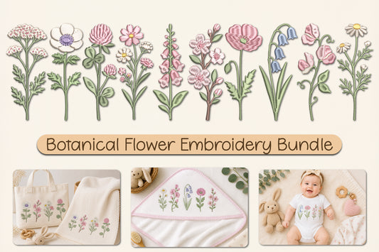 Botanical Flower Embroidery Bundle – Beautiful Floral & Botanical Machine Embroidery Designs, Nature-Inspired Flower Embroidery