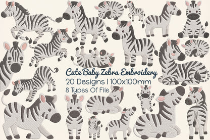Cute Baby Zebra Embroidery Design – Adorable Zebra Machine Embroidery Pattern, Sweet Safari Animal Embroidery Design