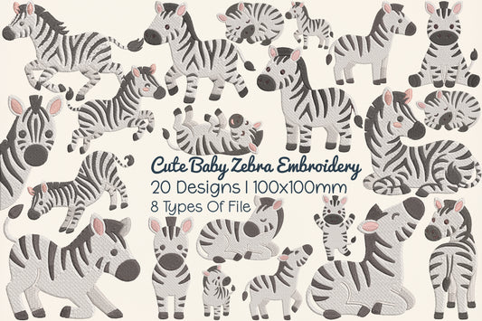 Cute Baby Zebra Embroidery Design – Adorable Zebra Machine Embroidery Pattern, Sweet Safari Animal Embroidery Design