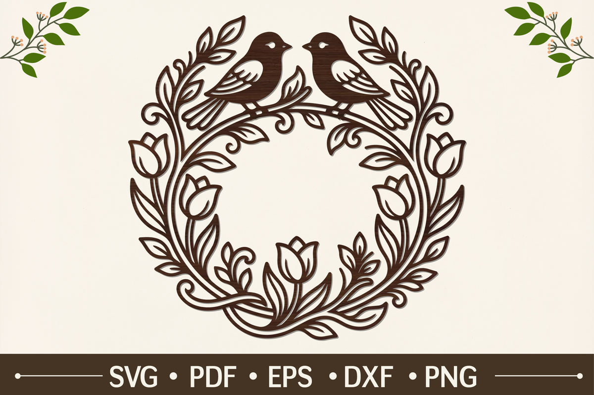 Love Birds Floral Wreath Laser Cut SVG