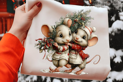 Christmas Mouse Couple Clipart PNG Bundle | Cute Watercolor Holiday Mouse Couple Clipart