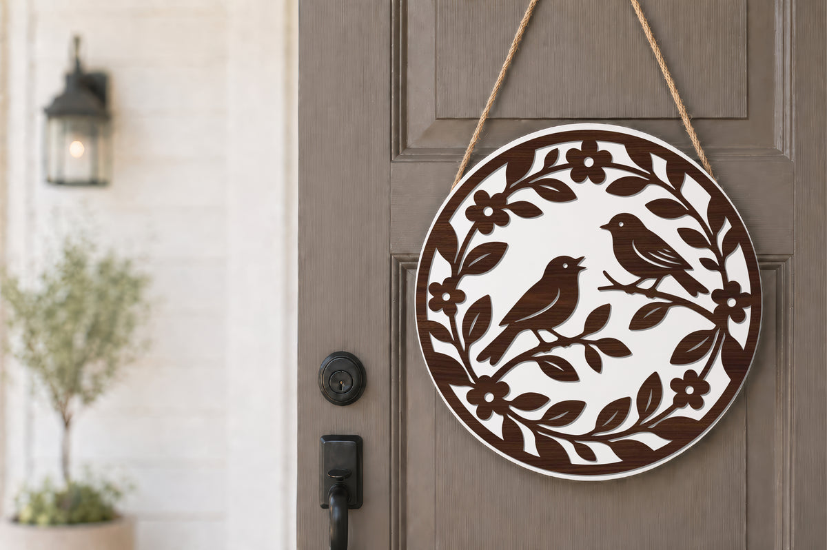 Birds in Floral Circle Laser Cut SVG