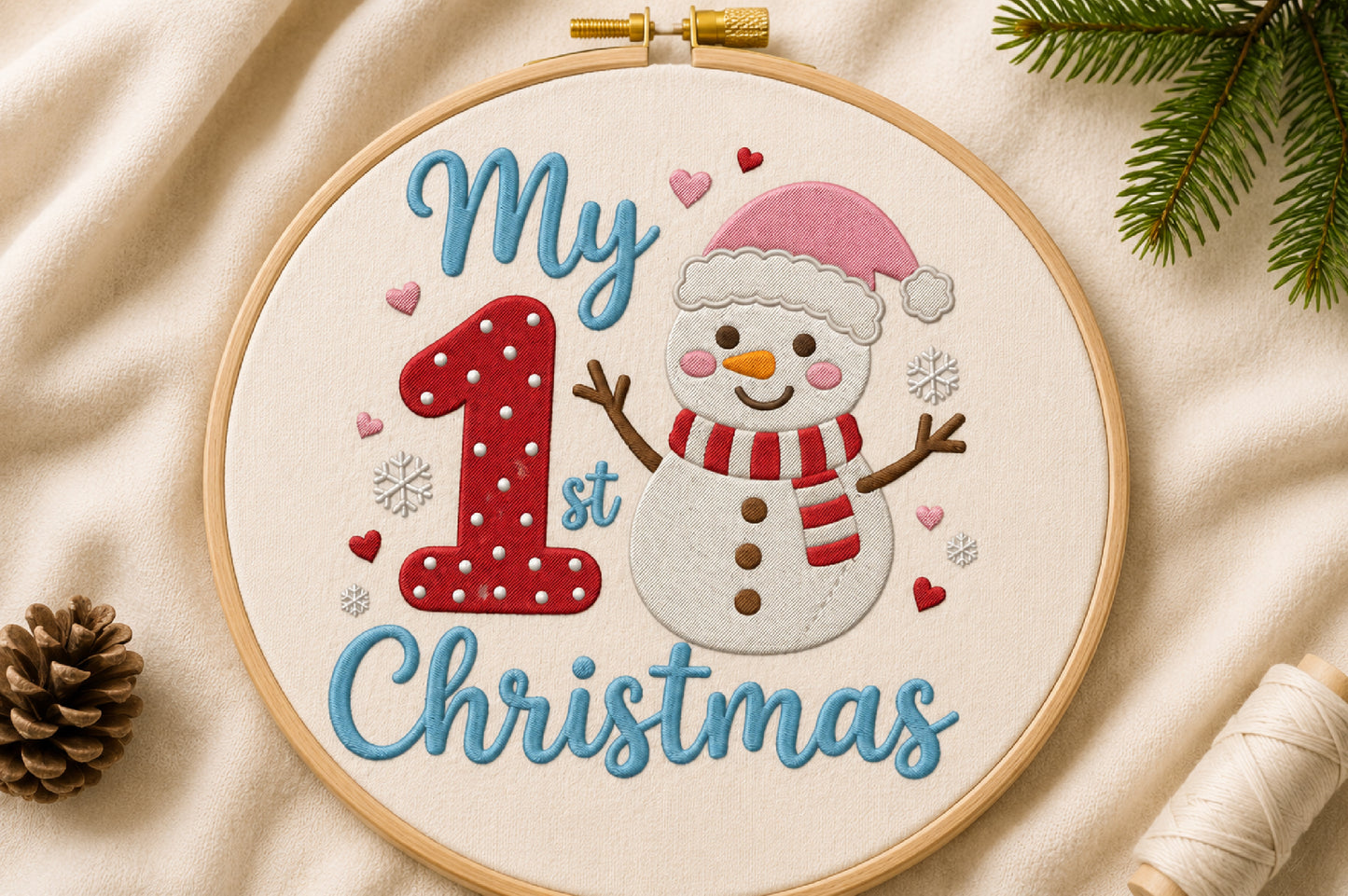 My First Christmas Machine Embroidery Design – Cute Baby First Christmas Embroidery Pattern, Holiday Machine Embroidery Design