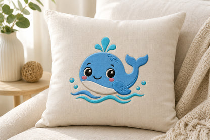 Cute Whale Embroidery Design – Adorable Whale Machine Embroidery Pattern, Sweet Ocean Sea Animal Embroidery Design
