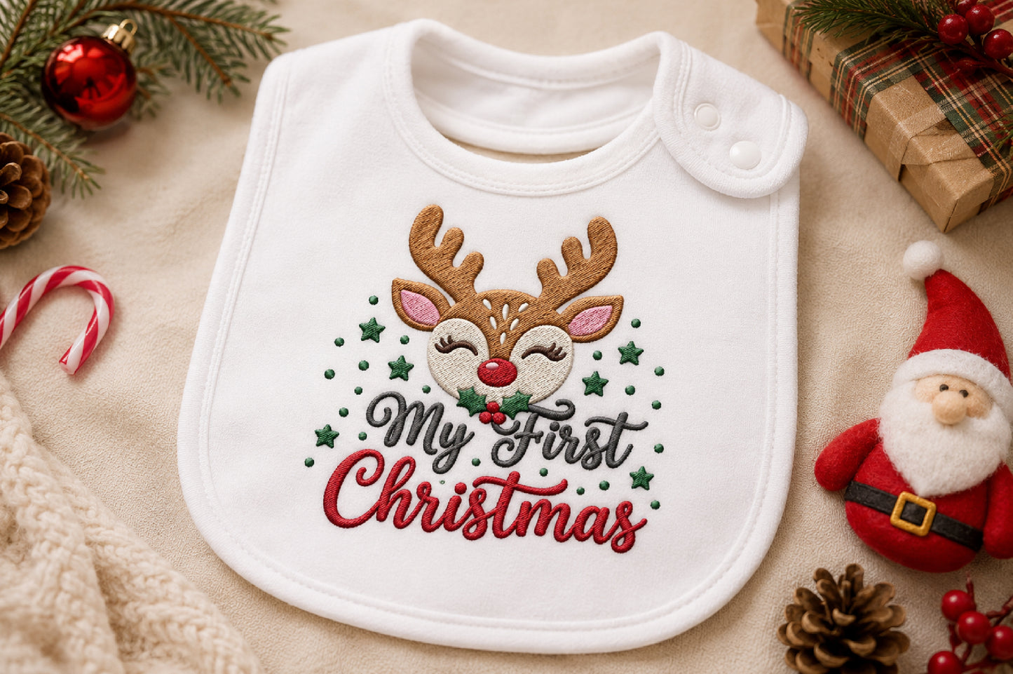 First Christmas Machine Embroidery Design Bundle – Baby First Christmas Embroidery Collection, Cute Holiday Machine Embroidery