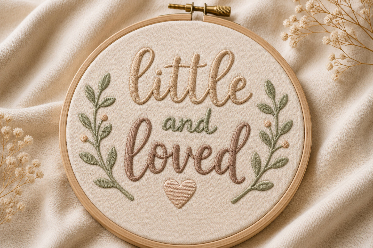 Little And Loved Baby Quote Embroidery Design – Cute Baby Love Machine Embroidery Pattern, Sweet Nursery Quote Embroidery Design