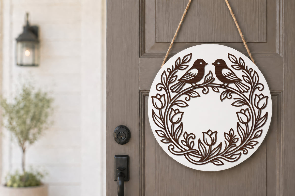 Love Birds Floral Wreath Laser Cut SVG