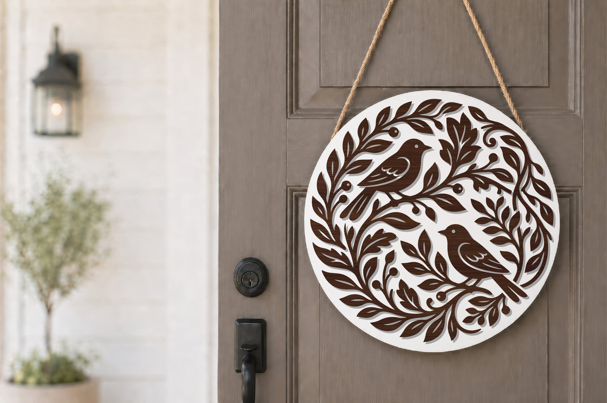 Two Birds Leaf Wreath Laser Cut SVG