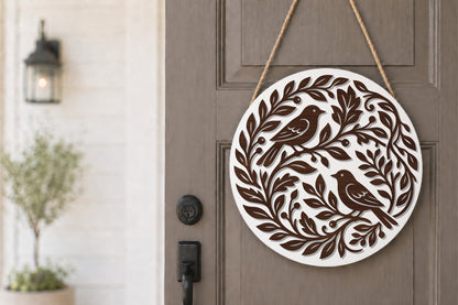 Two Birds Leaf Wreath Laser Cut SVG