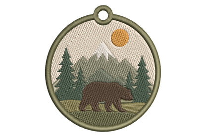 Woodland Bear Keychain Embroidery Design – Cute Forest Bear Machine Embroidery Pattern, Bear Key Fob & Bag Charm Embroidery Design