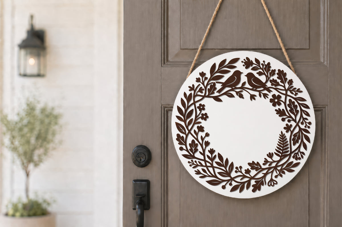 Two Birds Oak Leaf Wreath SVG