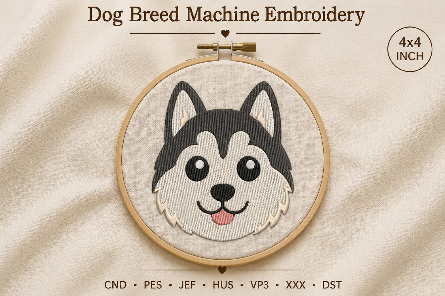 Dog Breed Machine Embroidery Design – Cute Dog Breed Embroidery Pattern, Pet Dog Machine Embroidery Design