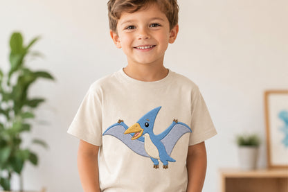 Cute Pterodactyl Embroidery Design – Adorable Flying Dinosaur Machine Embroidery Pattern, Prehistoric Dino Embroidery Design