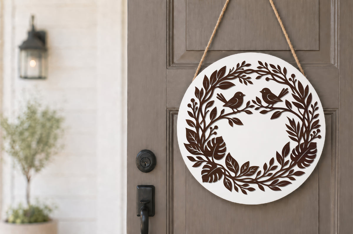 Two Birds Tropical Leaf Wreath SVG