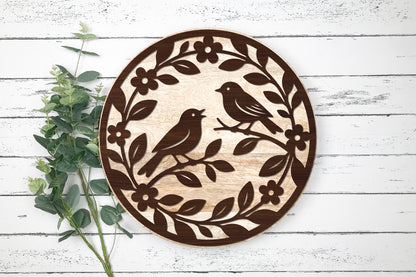 Birds in Floral Circle Laser Cut SVG