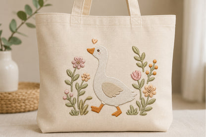Cute Goose Embroidery Design – Adorable Goose Machine Embroidery Pattern, Sweet Farm Bird Embroidery Design