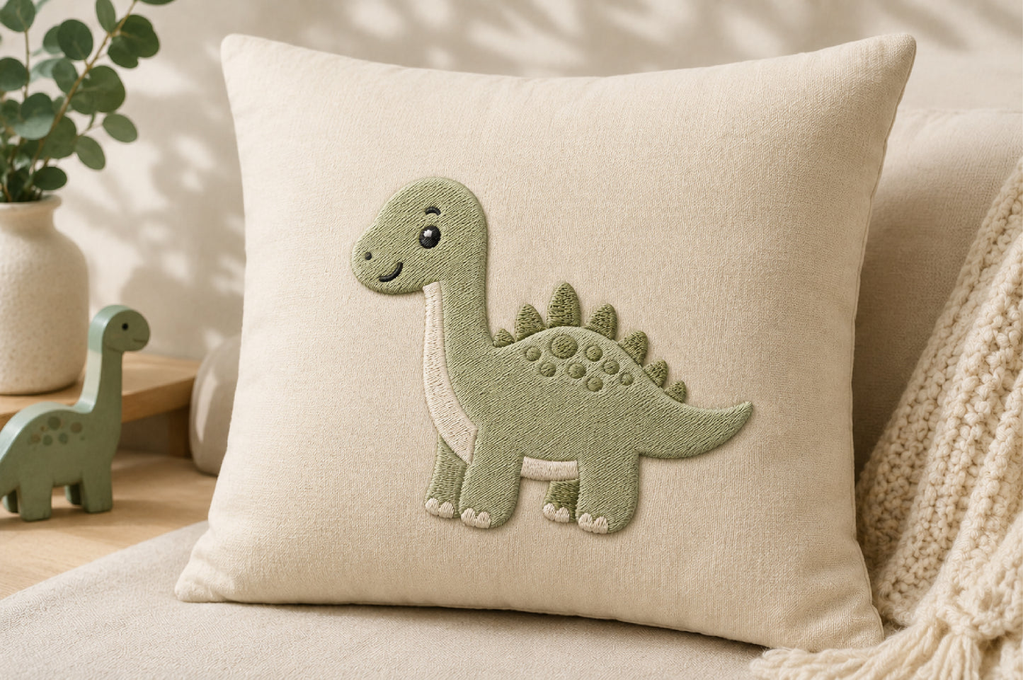 Cute Dino Embroidery Design – Adorable Dinosaur Machine Embroidery Pattern, Fun Prehistoric Animal Embroidery Design