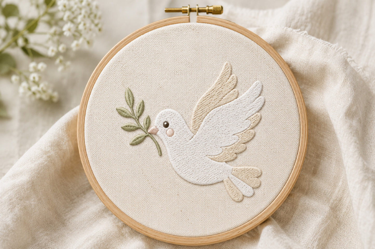 Peace Dove Embroidery Design – Elegant Dove Bird Machine Embroidery Pattern, Symbol of Peace Embroidery Design