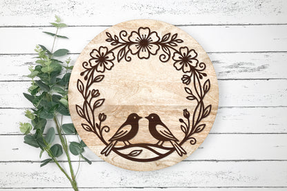 Birds and Floral Wreath Laser Cut SVG