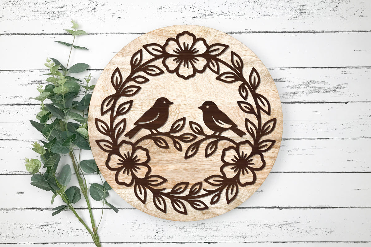 Love Birds Floral Wreath SVG