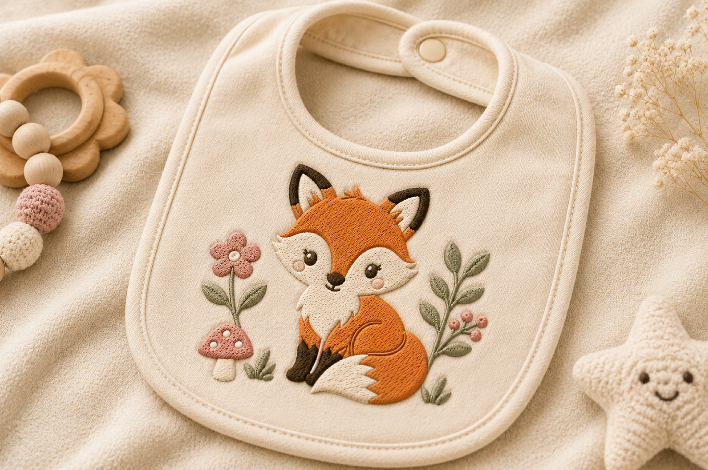 Cute Fox Embroidery Design – Adorable Woodland Fox Machine Embroidery Pattern, Sweet Forest Animal Embroidery Design