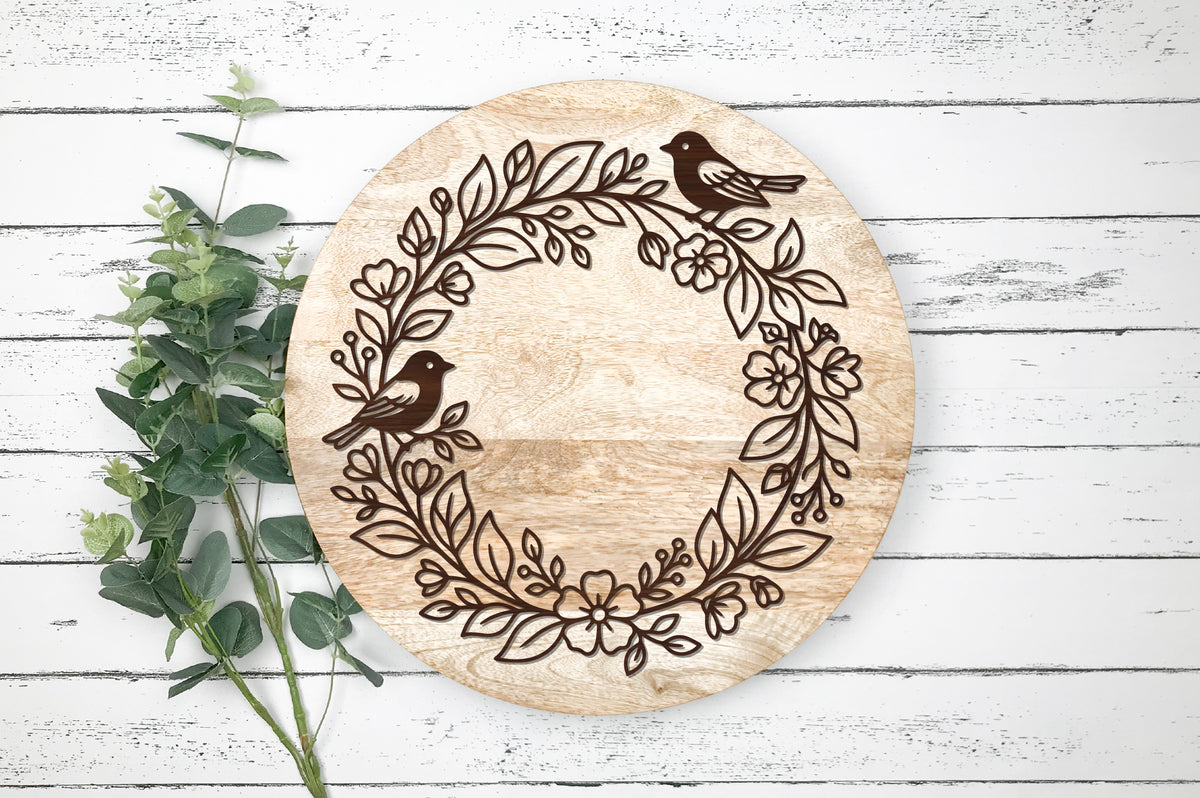 Bird Floral Wreath Laser Cut SVG