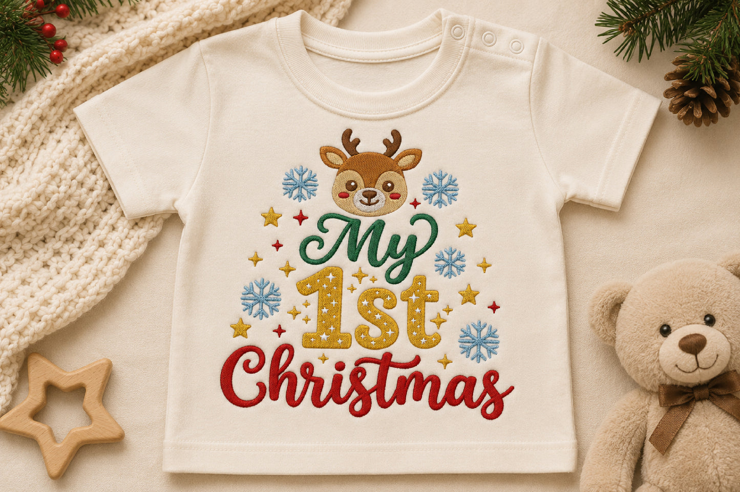 Reindeer Baby Christmas Embroidery Design – Cute Baby Reindeer Machine Embroidery Pattern, Festive Christmas Embroidery Design