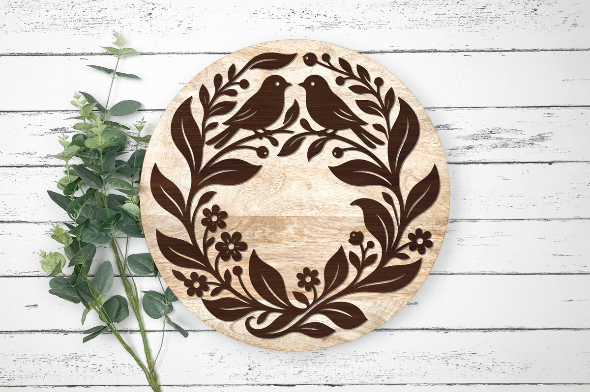 Love Birds Botanical Wreath Laser Cut SVG