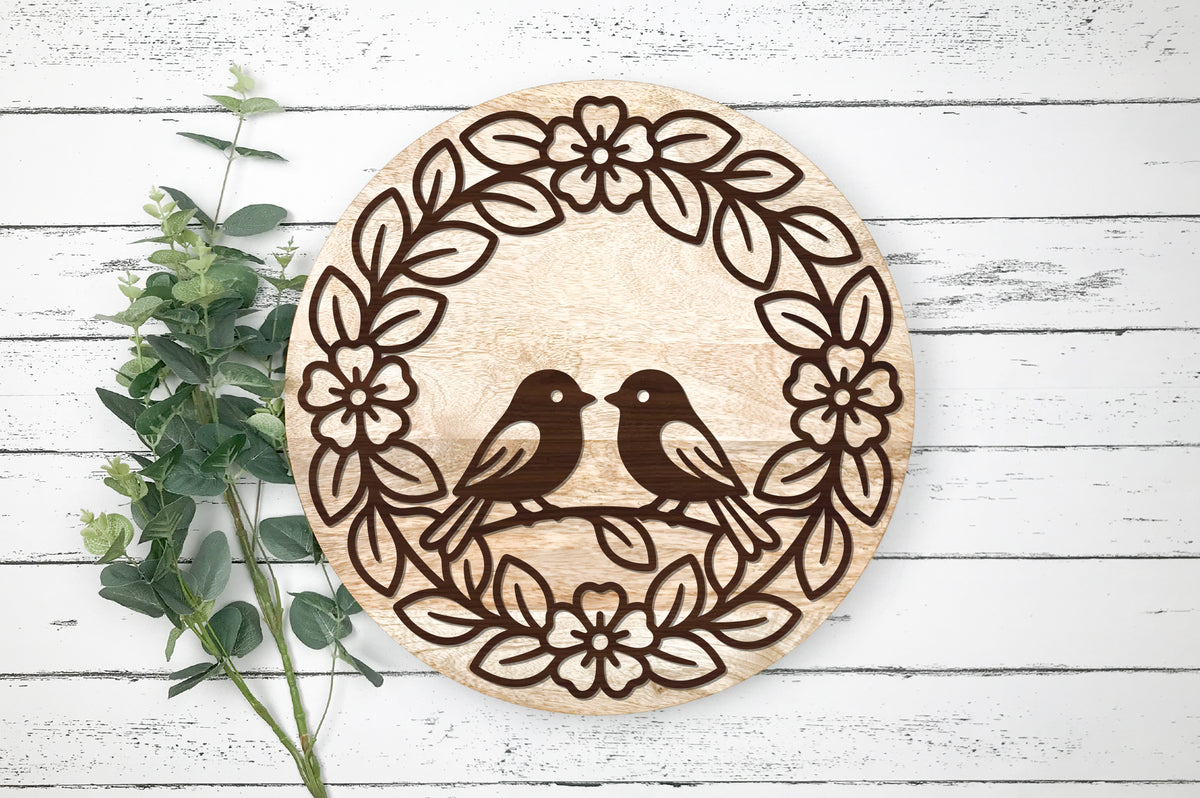 Love Birds Floral Wreath SVG