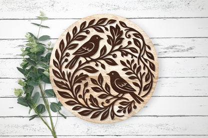 Two Birds Leaf Wreath Laser Cut SVG