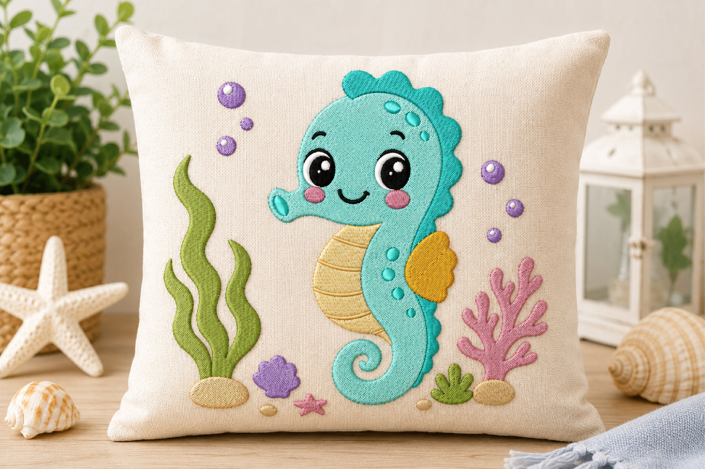 Cute Seahorse Embroidery Design – Adorable Ocean Seahorse Machine Embroidery Pattern, Sea Life Embroidery Design
