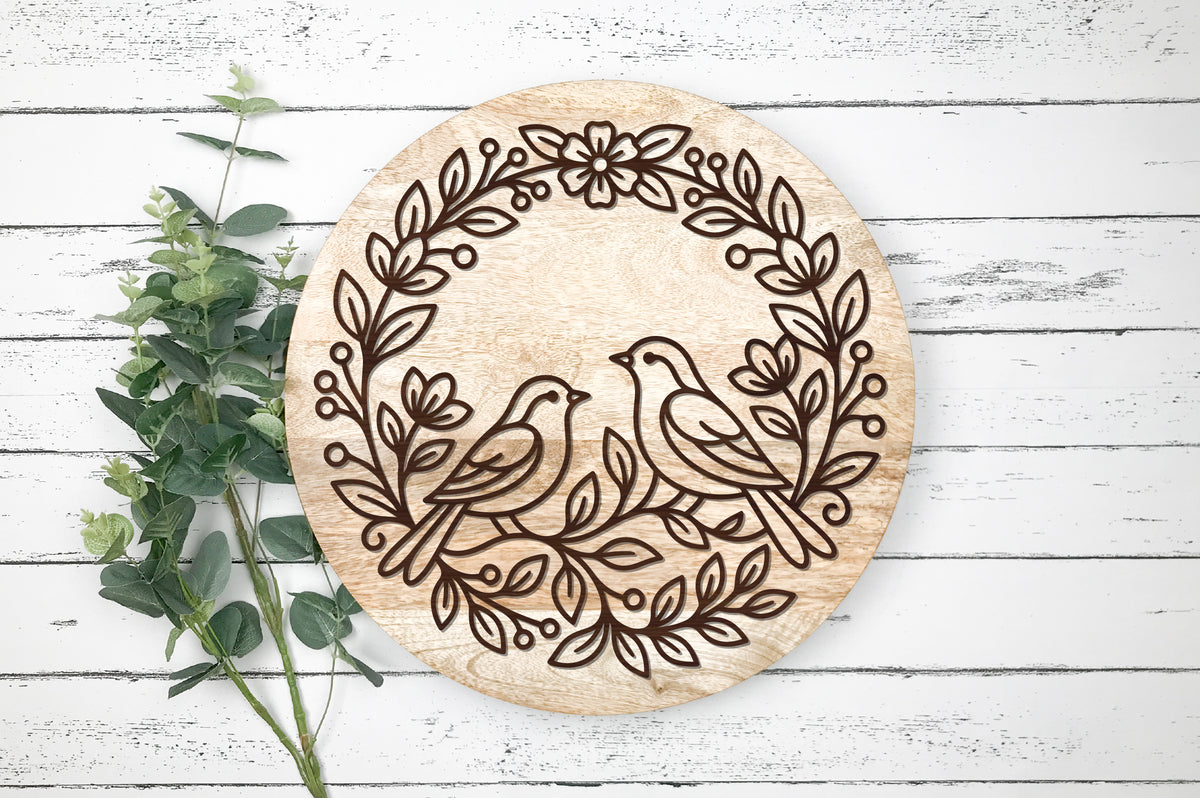 Love Birds Floral Wreath Laser Cut SVG