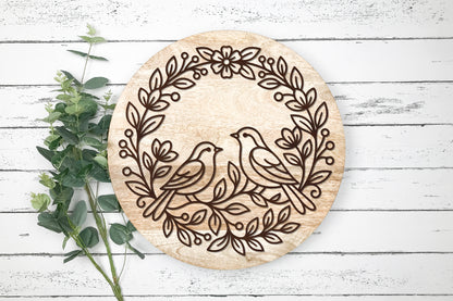 Love Birds Floral Wreath Laser Cut SVG
