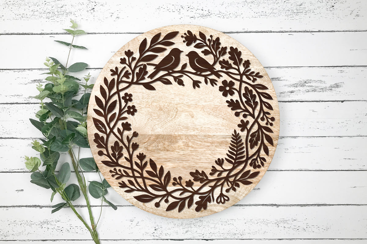 Two Birds Oak Leaf Wreath SVG