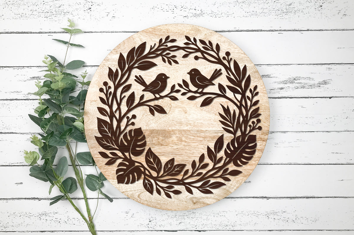 Two Birds Tropical Leaf Wreath SVG