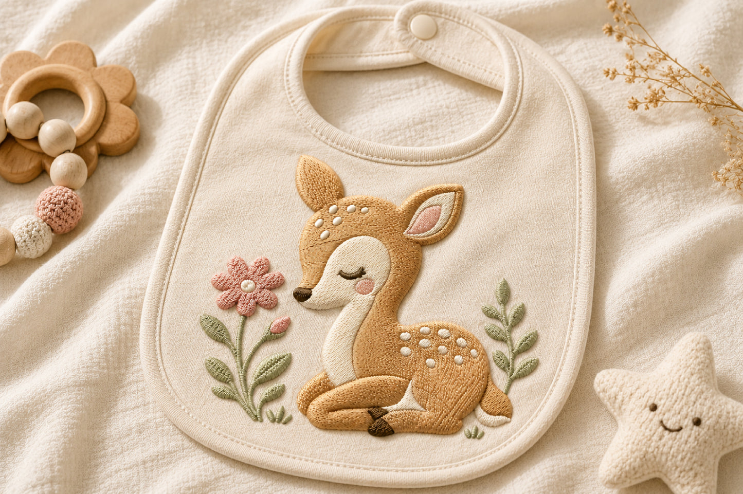 Baby Deer Machine Embroidery Design – Cute Fawn Embroidery Pattern, Adorable Woodland Deer Machine Embroidery Design