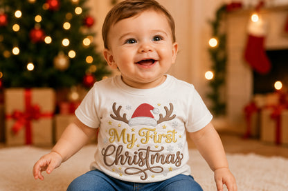 Baby First Christmas Embroidery Design – My First Christmas Baby Machine Embroidery Pattern, Cute Holiday Embroidery Design