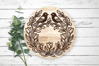 Love Birds Floral Wreath Laser Cut SVG