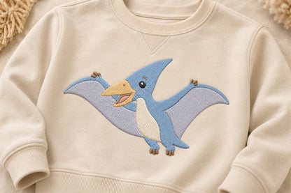 Cute Pterodactyl Embroidery Design – Adorable Flying Dinosaur Machine Embroidery Pattern, Prehistoric Dino Embroidery Design