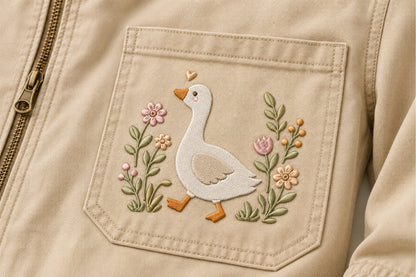Cute Goose Embroidery Design – Adorable Goose Machine Embroidery Pattern, Sweet Farm Bird Embroidery Design