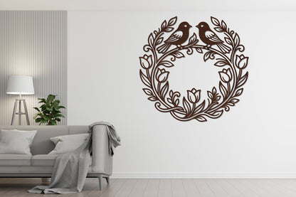 Love Birds Floral Wreath Laser Cut SVG