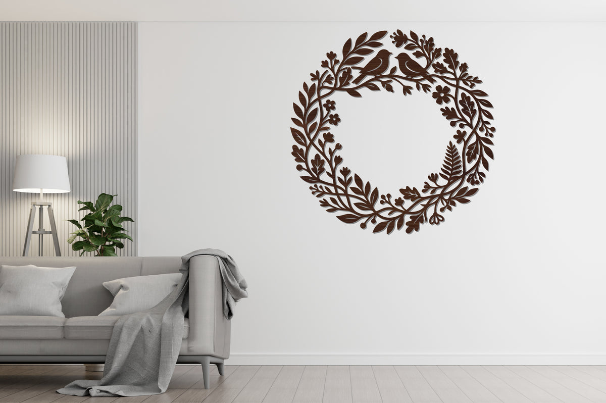 Two Birds Oak Leaf Wreath SVG