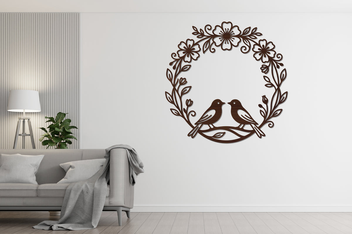 Birds and Floral Wreath Laser Cut SVG