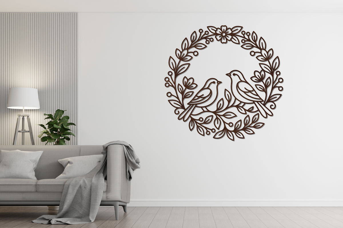 Love Birds Floral Wreath Laser Cut SVG