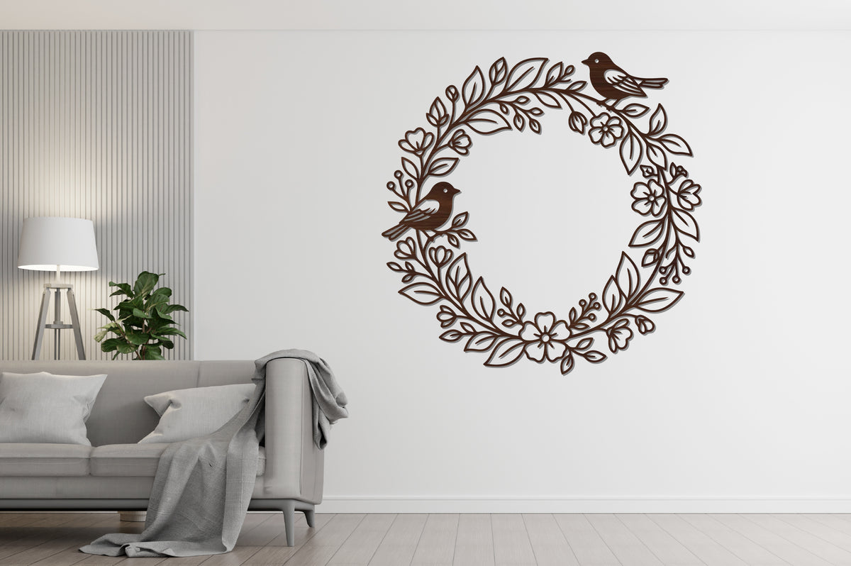 Bird Floral Wreath Laser Cut SVG