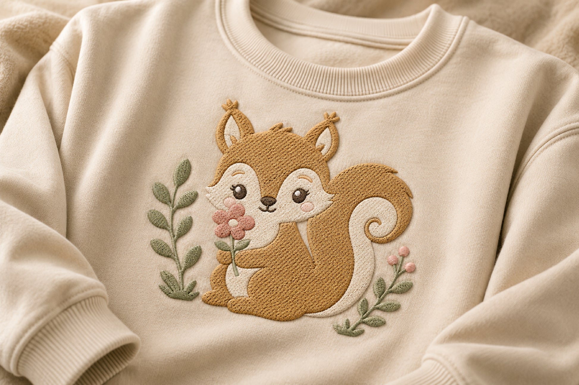 Baby Squirrel Embroidery Design – Cute Woodland Squirrel Machine Embroidery Pattern, Adorable Forest Animal Embroidery Design