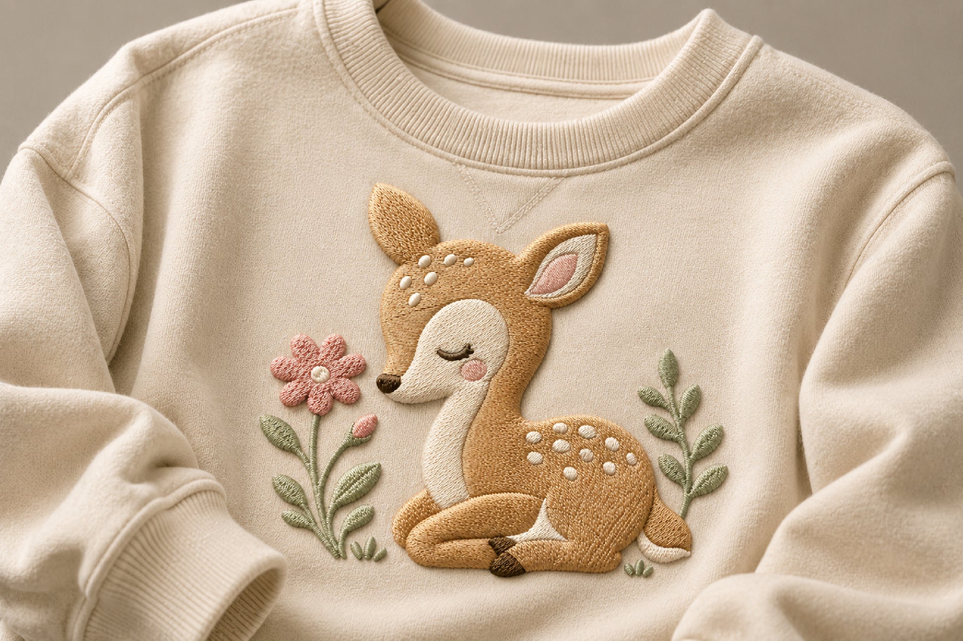 Baby Deer Machine Embroidery Design – Cute Fawn Embroidery Pattern, Adorable Woodland Deer Machine Embroidery Design